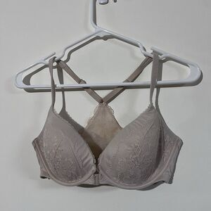 Nude Victoria's Secret Bra Body by Victoria Racerback Perfect Shape 32DD Lace